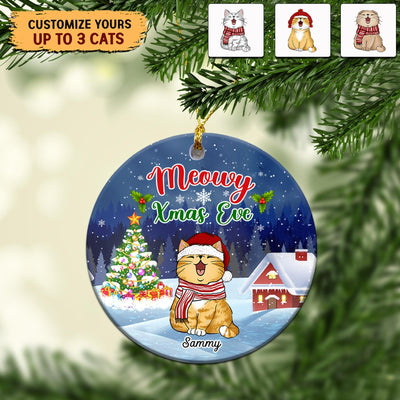 Meowy Xmas Eve Cat Personalized Round Ornament, Christmas Gift for Cat Lovers, Cat Mom, Cat Dad - RO002PS14 - BMGifts