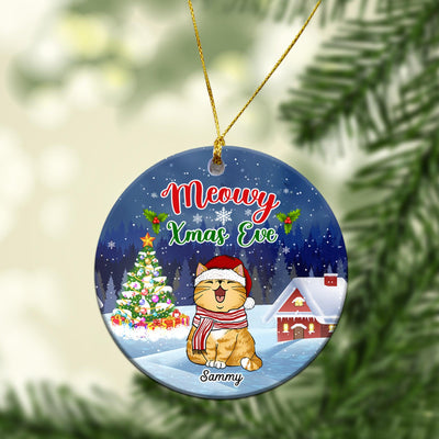 Meowy Xmas Eve Cat Personalized Round Ornament, Christmas Gift for Cat Lovers, Cat Mom, Cat Dad - RO002PS14 - BMGifts