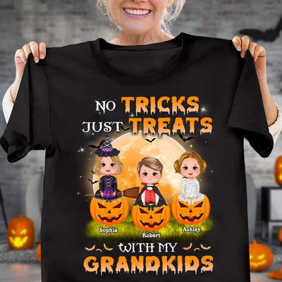 No Tricks Just Treats With My Grandkids Grandma Personalized Shirt, Halloween Gift for Nana, Grandma, Grandmother, Grandparents - TSB73PS02 - BMGifts