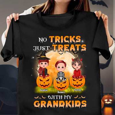 No Tricks Just Treats With My Grandkids Grandma Personalized Shirt, Halloween Gift for Nana, Grandma, Grandmother, Grandparents - TSB73PS02 - BMGifts