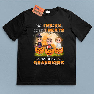 No Tricks Just Treats With My Grandkids Grandma Personalized Shirt, Halloween Gift for Nana, Grandma, Grandmother, Grandparents - TSB73PS02 - BMGifts