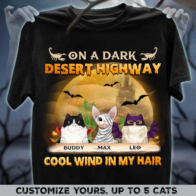 On A Dark Desert Highway Cool Wind In My Hair Cat Personalized Shirt, Halloween Gift for Cat Lovers, Cat Mom, Cat Dad - TSB12PS02 - BMGifts