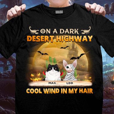 On A Dark Desert Highway Cool Wind In My Hair Cat Personalized Shirt, Halloween Gift for Cat Lovers, Cat Mom, Cat Dad - TSB12PS02 - BMGifts