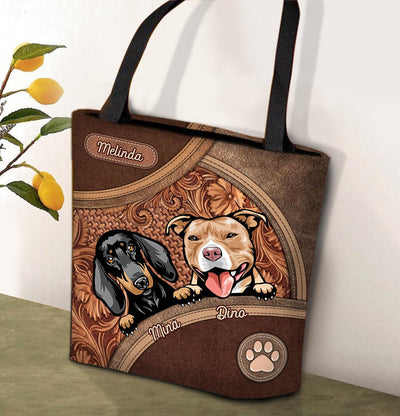 Paw With Brown Flower Patten Dog Personalized All Over Tote Bag, Personalized Gift for Dog Lovers, Dog Dad, Dog Mom - TO018PS14 - BMGifts