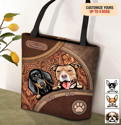 Paw With Brown Flower Patten Dog Personalized All Over Tote Bag, Personalized Gift for Dog Lovers, Dog Dad, Dog Mom - TO018PS14 - BMGifts