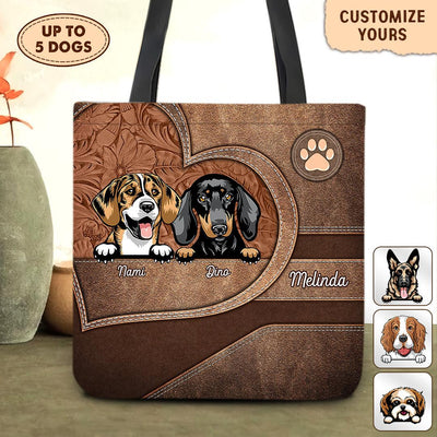 Paw With Brown Heart Shape Dog Personalized All Over Tote Bag, Personalized Gift for Dog Lovers, Dog Dad, Dog Mom - TO020PS14 - BMGifts