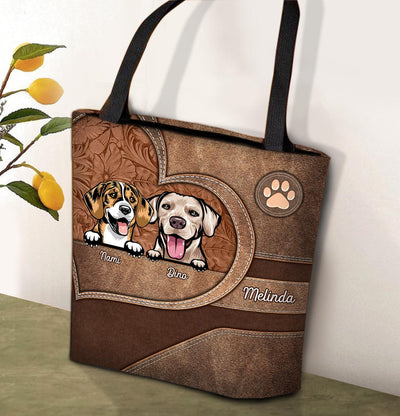 Paw With Brown Heart Shape Dog Personalized All Over Tote Bag, Personalized Gift for Dog Lovers, Dog Dad, Dog Mom - TO020PS14 - BMGifts