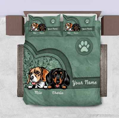 Paw With Flower Pattern Dog Personalized Bedding Set, Personalized Gift for Dog Lovers, Dog Dad, Dog Mom - BD001PS14 - BMGifts