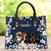 Pink Orchids Flower With Dark Blue Background Dog Personalized Leather Handbag, Personalized Gift for Dog Lovers, Dog Dad, Dog Mom - LD006PS14 - BMGifts
