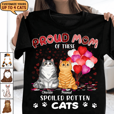 Proud Mom Of A Spoiled Rotten Cat Named Personalized Shirt, Personalized Mother's Day Gift for Cat Lovers, Cat Dad, Cat Mom - TS377PS05 - BMGifts