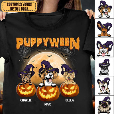 Puppyween Dog Personalized T-shirt, Personalized Halloween Gift for Dog Lovers, Dog Dad, Dog Mom - TS070PS15 - BMGifts