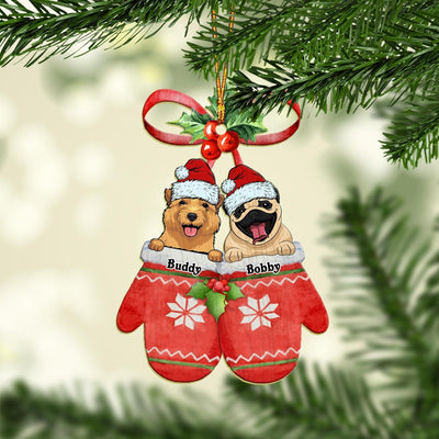 Red Mitten Dog Personalized Custom Shaped Ornament, Christmas Gift for Dog Lovers, Dog Dad, Dog Mom - WO003PS14 - BMGifts