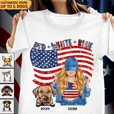 Red White Blue Dog Personalized Shirt, US Independence Day Gift for Dog Lovers, Dog Dad, Dog Mom - TSB04PS02 - BMGifts