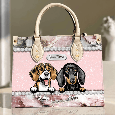 Rose Marble Dog Personalized Leather Handbag, Personalized Gift for Dog Lovers, Dog Dad, Dog Mom - LD004PS14 - BMGifts