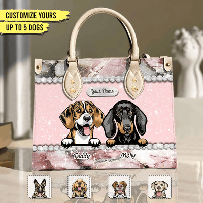 Rose Marble Dog Personalized Leather Handbag, Personalized Gift for Dog Lovers, Dog Dad, Dog Mom - LD004PS14 - BMGifts