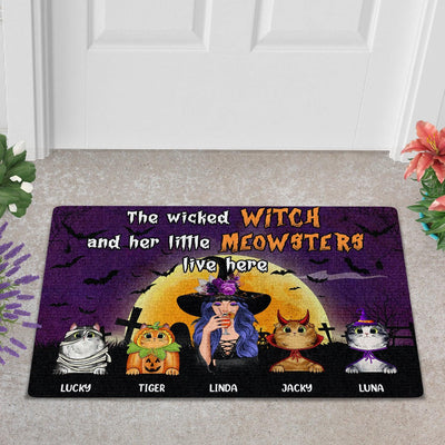 The Wicked Witch And Her Little Meowsters Live Here Cat Personalized Doormat, Halloween Gift for Cat Lovers, Cat Mom, Cat Dad - DM096PS02 - BMGifts