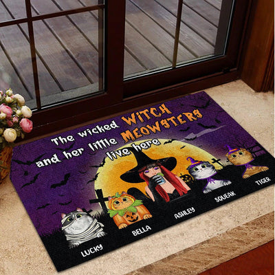 The Wicked Witch And Her Little Meowsters Live Here Cat Personalized Doormat, Halloween Gift for Cat Lovers, Cat Mom, Cat Dad - DM096PS02 - BMGifts