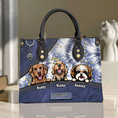 Tie Dye Pattern Zipper Dog Personalized Leather Handbag, Personalized Gift for Dog Lovers, Dog Dad, Dog Mom - LD112PS02 - BMGifts