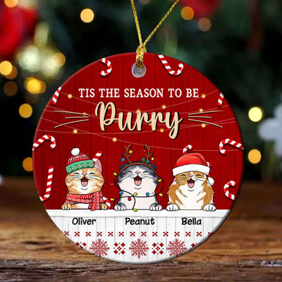 Tis The Season To Be Purry Cat Personalized Aluminium Medallion Ornament, Christmas Gift for Cat Lovers, Cat Mom, Cat Dad - AO010PS14 - BMGifts