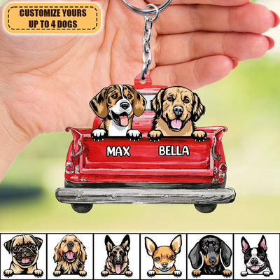 Truck Colorful Dog Personalized Acrylic Keychain, Personalized Gift for Dog Lovers, Dog Dad, Dog Mom - AK004PS02 - BMGifts