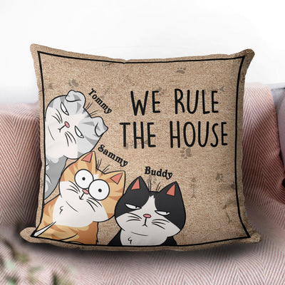 We Rule The House Cat Personalized Linen Pillow, Personalized Gift for Cat Lovers, Cat Mom, Cat Dad - PL066PS02 - BMGifts