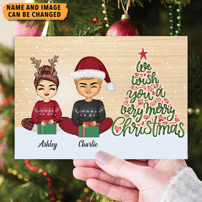 We Wish You A Very Merry Christmas Couple Personalized Postcard - Christmas Gift for Couples, Husband, Wife, Parents, Lovers - PO003PS01 - BMGifts