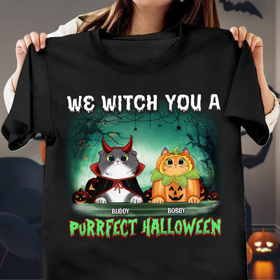 We Witch You A Purrfect Halloween Cat Personalized Shirt, Halloween Gift for Cat Lovers, Cat Mom, Cat Dad - TSB68PS02 - BMGifts