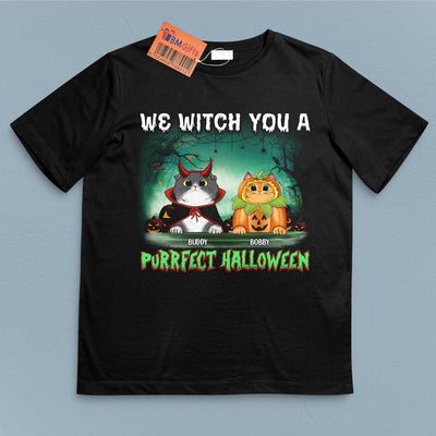 We Witch You A Purrfect Halloween Cat Personalized Shirt, Halloween Gift for Cat Lovers, Cat Mom, Cat Dad - TSB68PS02 - BMGifts