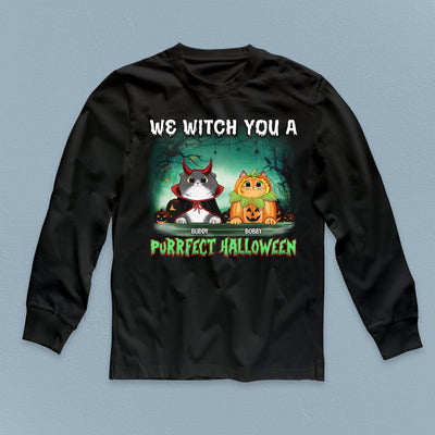 We Witch You A Purrfect Halloween Cat Personalized Shirt, Halloween Gift for Cat Lovers, Cat Mom, Cat Dad - TSB68PS02 - BMGifts