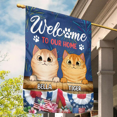 Welcom To Our Home Cat Personalized Flag, US Independence Day Gift for Cat Lovers, Cat Mom, Cat Dad - GA008PS14 - BMGifts