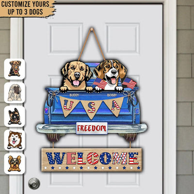 Welcome USA Dog Personalized Custom Shaped Wooden Sign, US Independence Day Gift for Dog Lovers, Dog Dad, Dog Mom - CS001PS14 - BMGifts
