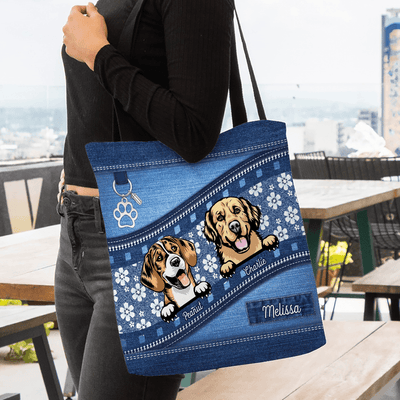 White Flower And Blue Pattern Dog Personalized All Over Tote Bag, Personalized Gift for Dog Lovers, Dog Dad, Dog Mom- TO022PS14 - BMGifts