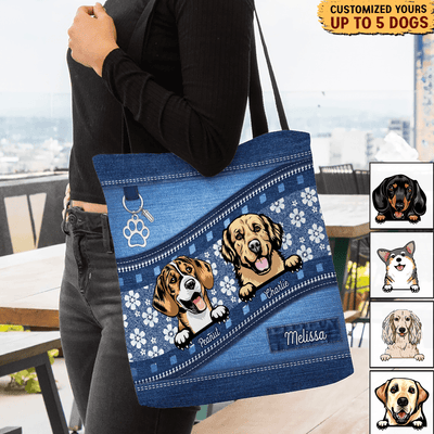 White Flower And Blue Pattern Dog Personalized All Over Tote Bag, Personalized Gift for Dog Lovers, Dog Dad, Dog Mom- TO022PS14 - BMGifts