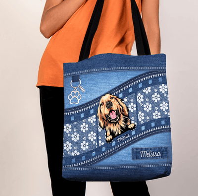 White Flower And Blue Pattern Dog Personalized All Over Tote Bag, Personalized Gift for Dog Lovers, Dog Dad, Dog Mom- TO022PS14 - BMGifts