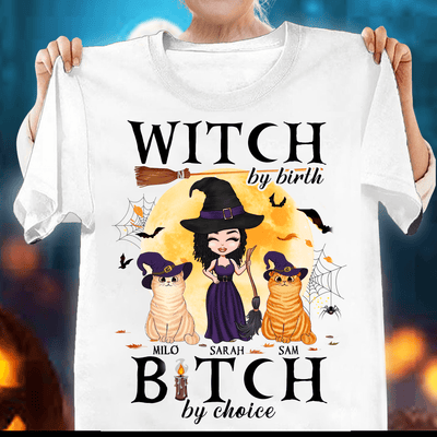 Witch By Birth Bitch By Choice Cat Personalized Shirt, Halloween Gift for Cat Lovers, Cat Mom, Cat Dad - TSB30PS02 - BMGifts