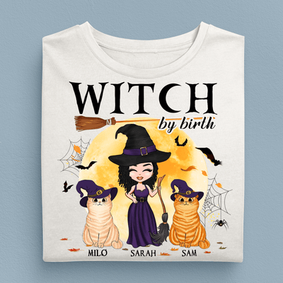 Witch By Birth Bitch By Choice Cat Personalized Shirt, Halloween Gift for Cat Lovers, Cat Mom, Cat Dad - TSB30PS02 - BMGifts