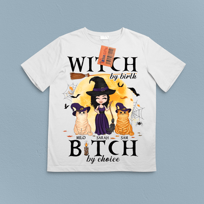 Witch By Birth Bitch By Choice Cat Personalized Shirt, Halloween Gift for Cat Lovers, Cat Mom, Cat Dad - TSB30PS02 - BMGifts