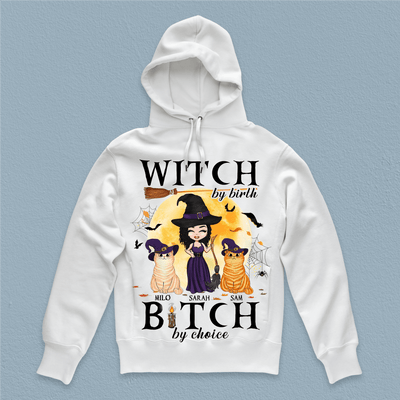 Witch By Birth Bitch By Choice Cat Personalized Shirt, Halloween Gift for Cat Lovers, Cat Mom, Cat Dad - TSB30PS02 - BMGifts