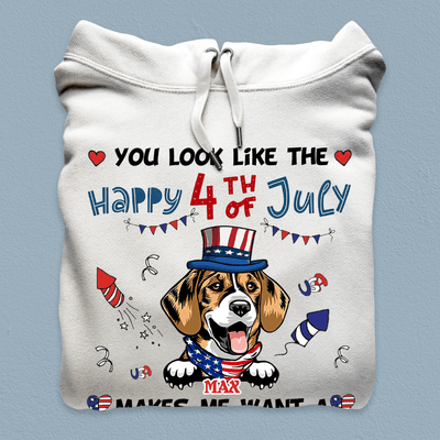 You Look Like the Happy 4th July Makes Me Want Hot Dog Real Bad Dog Personalized Shirt, US Independence Day Gift for Dog Lovers, Dog Dad, Dog Mom - TS069PS14 - BMGifts