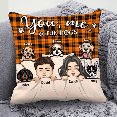 You Me And The Dogs Couple Personalized Linen Pillow, Personalized Gift for Couples, Husband, Wife, Parents, Lovers - PL064PS02 - BMGifts