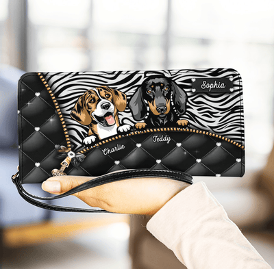 Zipper Closure With Zebra Pattern Dog Personalized Clutch Purse, Personalized Gift for Dog Lovers, Dog Dad, Dog Mom - PU025PS14 - BMGifts