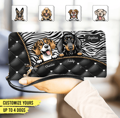 Zipper Closure With Zebra Pattern Dog Personalized Clutch Purse, Personalized Gift for Dog Lovers, Dog Dad, Dog Mom - PU025PS14 - BMGifts