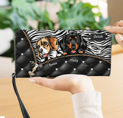 Zipper Closure With Zebra Pattern Dog Personalized Clutch Purse, Personalized Gift for Dog Lovers, Dog Dad, Dog Mom - PU025PS14 - BMGifts