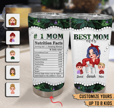 #1 Mom's Nutrition Facts Mother Personalized Tumbler, Personalized Mother's Day Gift for Mom, Mama, Parents, Mother, Grandmother - TB157PS01 - BMGifts