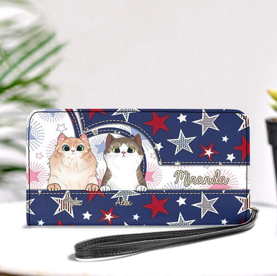 4th July Star Background Cat Personalized Clutchpurse, Personalized Gift for Cat Lovers, Cat Mom, Cat Dad - PU299PS06 - BMGifts