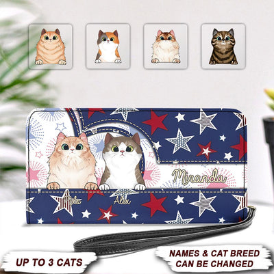 4th July Star Background Cat Personalized Clutchpurse, Personalized Gift for Cat Lovers, Cat Mom, Cat Dad - PU299PS06 - BMGifts