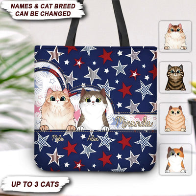 4th July Star Background Cat Personalized Totebag, Personalized Gift for Cat Lovers, Cat Mom, Cat Dad - TO487PS06 - BMGifts