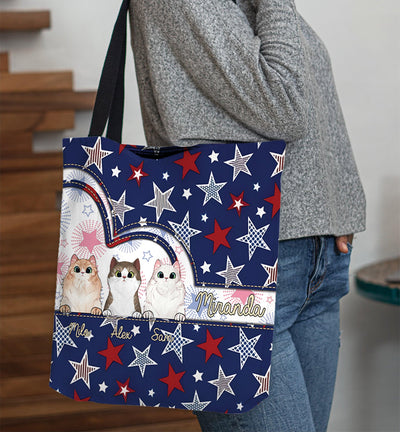 4th July Star Background Cat Personalized Totebag, Personalized Gift for Cat Lovers, Cat Mom, Cat Dad - TO487PS06 - BMGifts