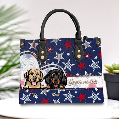 4th July Star Background Dog Personalized Leather Handbag, Personalized Gift for Dog Lovers, Dog Dad, Dog Mom - LD305PS06 - BMGifts