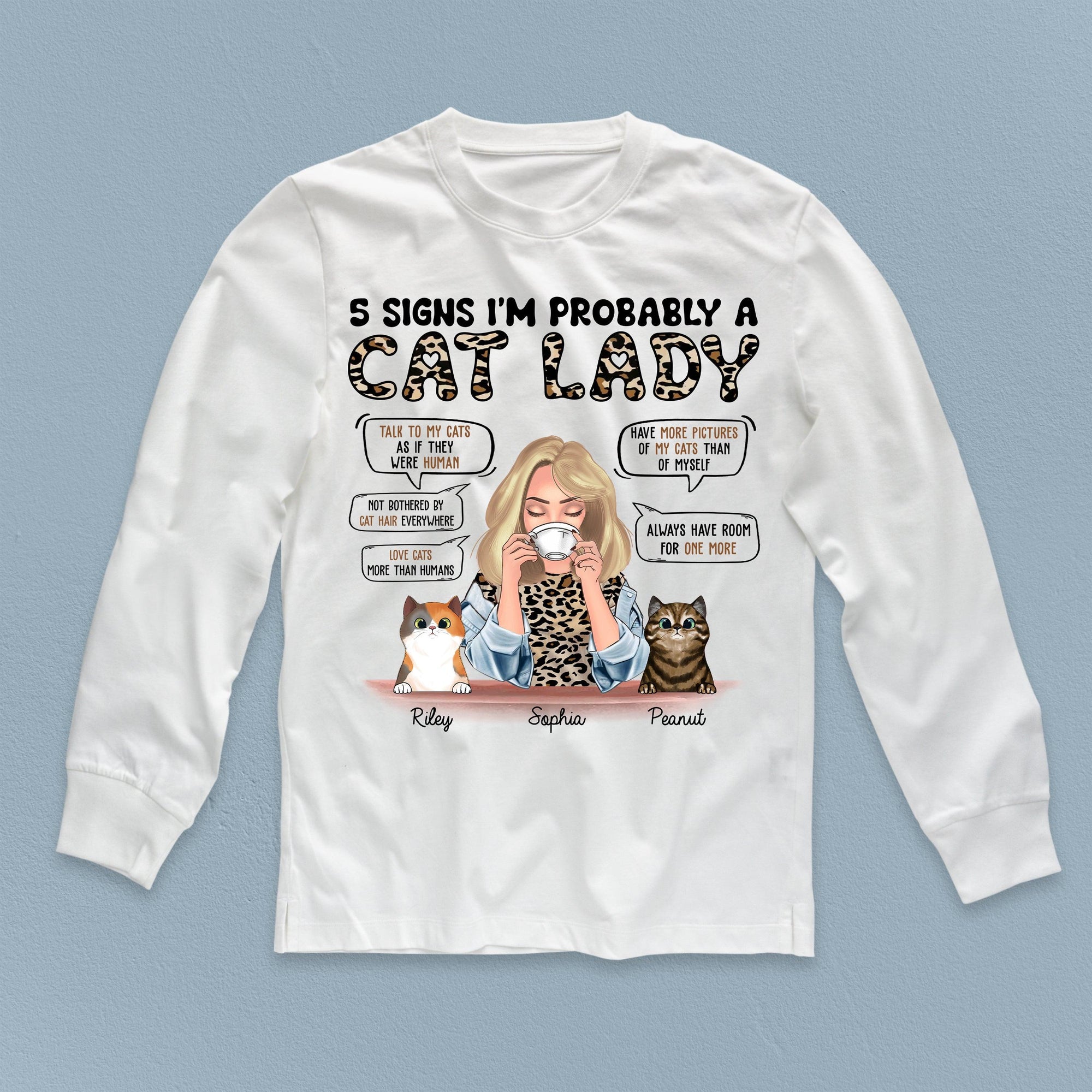 5 Sign I'm Probably A Cat Lady Personalized Shirt, Personalized Gift for Cat Lovers, Cat Mom, Cat Dad - TS267PS02 - BMGifts